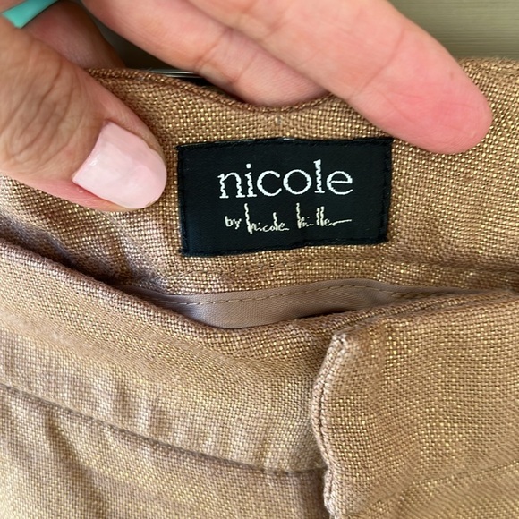 Nicole Miller 100% Linen Camel Color Metallic Sheen Bermuda Slack Shorts Sz 14 - Picture 4 of 7